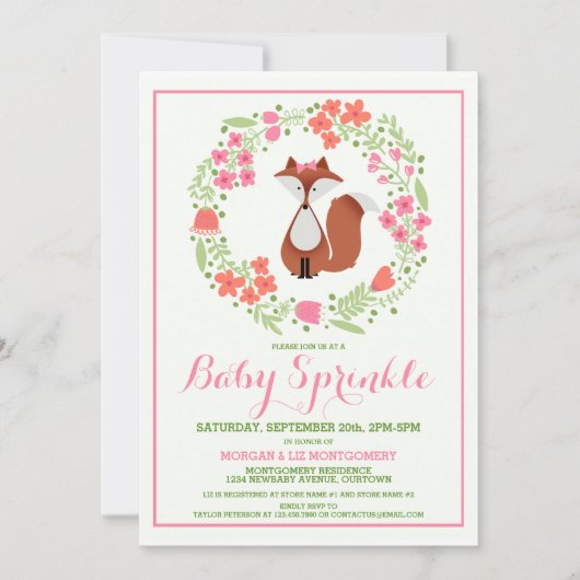 Sweet Red Fox Baby Sprinkle Uitnodiging (Voorkant)