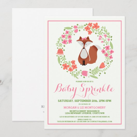 Sweet Red Fox Baby Sprinkle Uitnodiging (Voorkant / Achterkant)