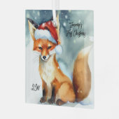 Sweet Red Fox in Sneeuw Eerste Kerstmis Glas Ornament (Voorkant links)