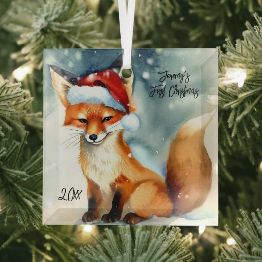 Sweet Red Fox in Sneeuw Eerste Kerstmis Glas Ornament (Insitu)