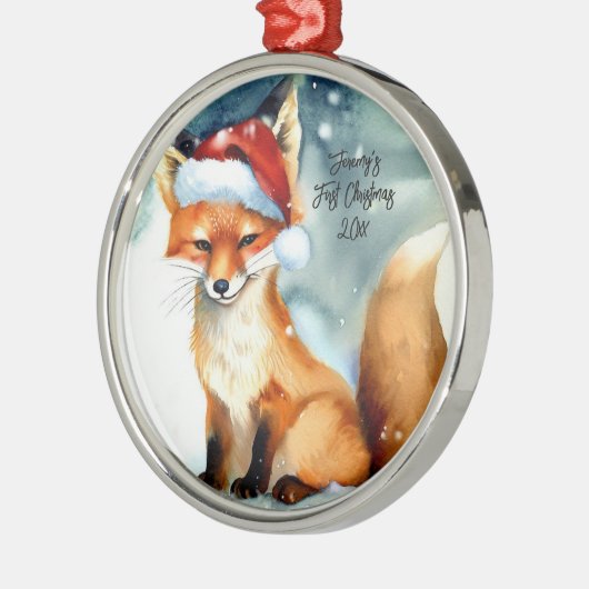 Sweet Red Fox in Sneeuw Eerste Kerstmis Metalen Ornament (Links)