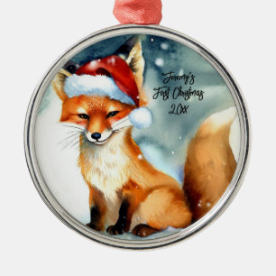 Sweet Red Fox in Sneeuw Eerste Kerstmis Metalen Ornament