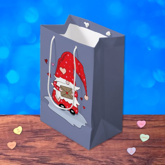 Sweet Red Gnome Blue Grey Gift Bag Medium Cadeauzakje
