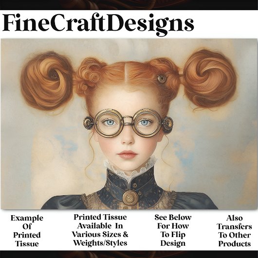 Sweet Red Hair Steampunk Princess AC9 Decoupage Tissuepapier