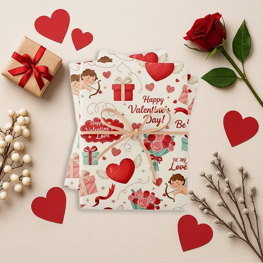 Sweet Red Heart Valentine Inpakpapier Vel