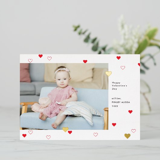 Sweet Red Hearts Happy Valentine's Day Foto Folie Uitnodiging (Staand Voorkant)