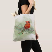 Sweet Red Kardinaal Rustieke Waterverf Tote Bag (Dichtbij)