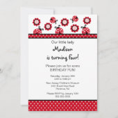 Sweet Red Ladybugs Birthday Invitation Kaart (Voorkant)