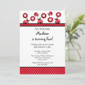 Sweet Red Ladybugs Birthday Invitation Kaart (Staand voorkant)