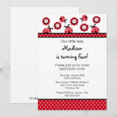 Sweet Red Ladybugs Birthday Invitation Kaart (Voorkant / Achterkant)