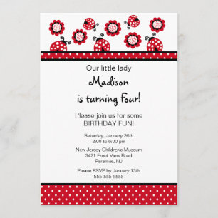 Sweet Red Ladybugs Birthday Invitation Kaart