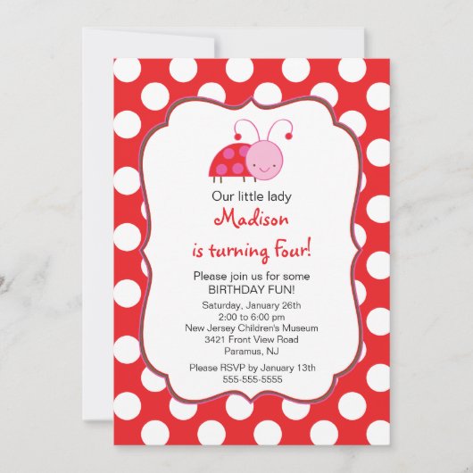 Sweet Red Ladybugs Birthday Invitation Kaart (Voorkant)