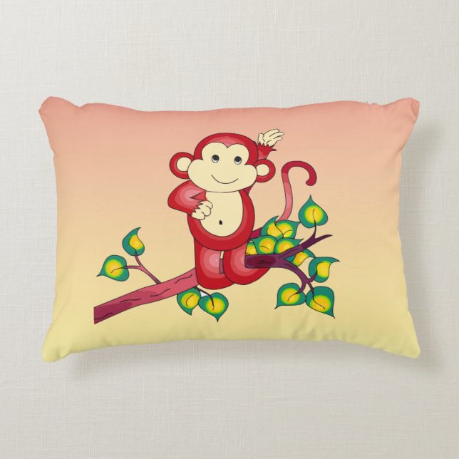 Sweet Red Monkey Yellow en Oranje Accent Pillow Kussen (Voorkant)