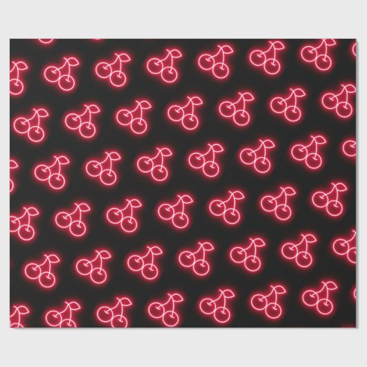 Sweet Red Neon Cherry Pattern Cadeaupapier (Vlak)