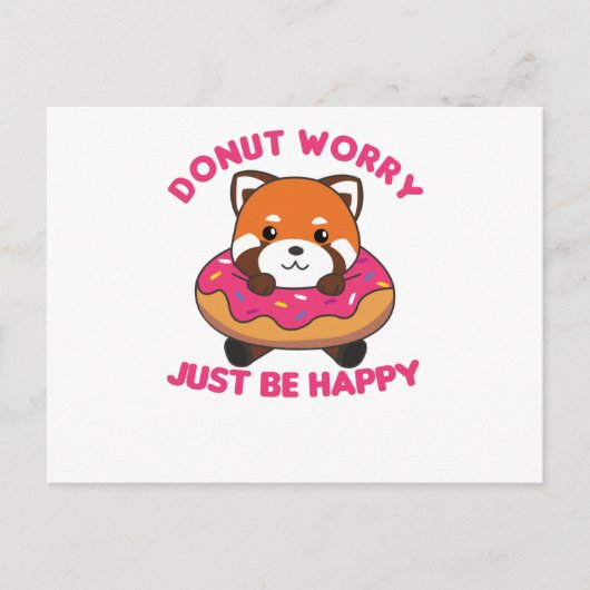 Sweet Red Panda Funny Animals in Donut Pink Briefkaart (Voorkant)