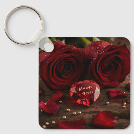 Sweet Red Rose Romantic Valentine Heart Keychain