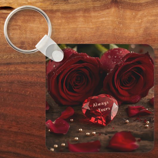 Sweet Red Rose Romantic Valentine Heart Keychain (Voorkant)