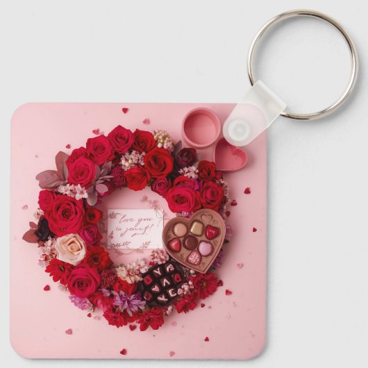 Sweet Red Rose Romantic Valentine Heart Keychain (Achterkant)