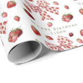 Sweet Red Strawberry Pink Bow Cute Birthday Cadeaupapier (Rol Hoek)