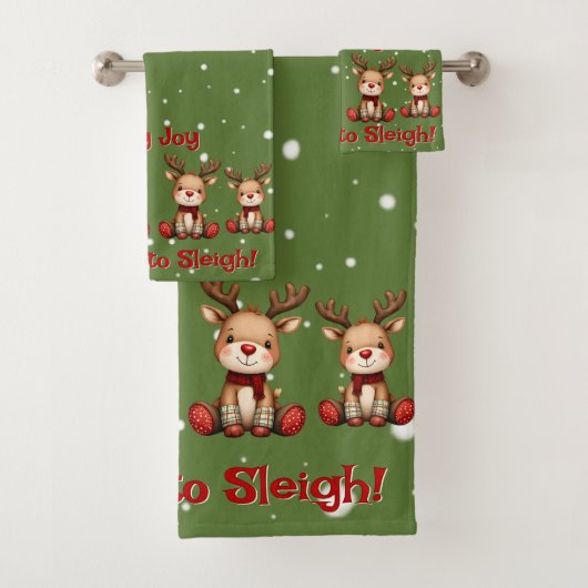 Sweet Reindeer Pair in Holiday Snowfall Bad Handdoek (Insitu)