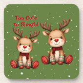 Sweet Reindeer Pair in Holiday Snowfall Bier Onderzetter (Voorkant)