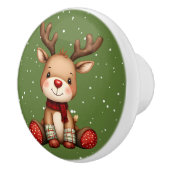 Sweet Reindeer Pair in Holiday Snowfall Keramische Knop (Rechts)