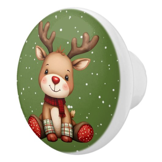 Sweet Reindeer Pair in Holiday Snowfall Keramische Knop (Rechts)