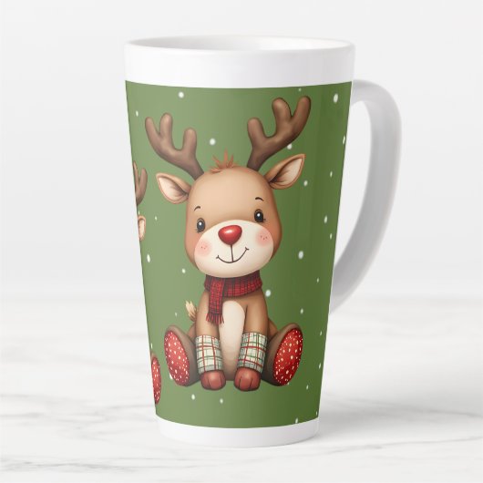 Sweet Reindeer Pair in Holiday Snowfall Latte Mok (Rechterhoek)