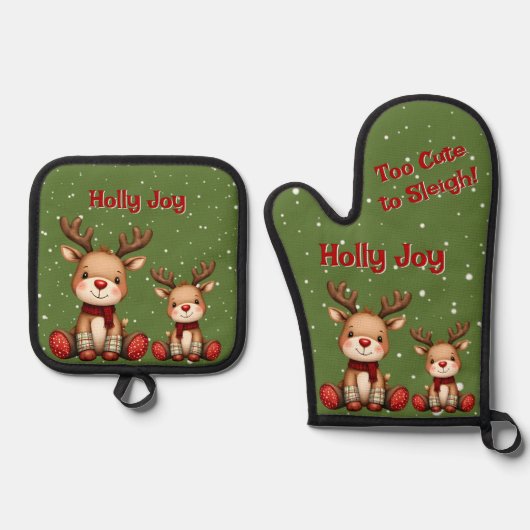 Sweet Reindeer Pair in Holiday Snowfall Ovenwant & Pannenlap Set (Voorkant)