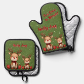Sweet Reindeer Pair in Holiday Snowfall Ovenwant & Pannenlap Set (Voorkant / Achterkant)