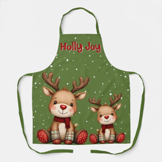 Sweet Reindeer Pair in Holiday Snowfall Schort (Voorkant)