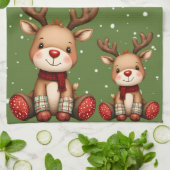 Sweet Reindeer Pair in Holiday Snowfall Theedoek (Gevouwen)