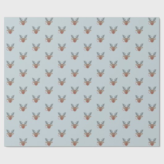 Sweet Reindeer Pattern Joyful Dusty Blue Christmas Cadeaupapier (Vlak)