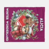 Sweet Reindeer Photo Christmas Wreath Christmas Fleece Deken (Voorkant (Horizontaal))