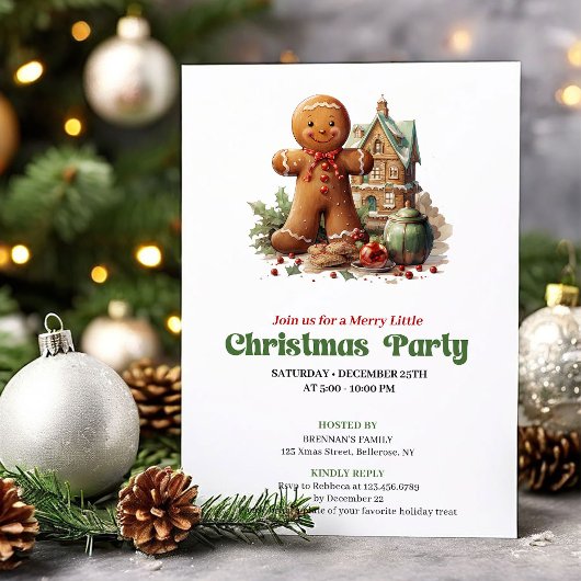 Sweet retro Christmas gingerbread man party invite Kaart