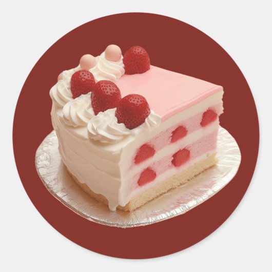 Sweet Retro Delight Strawberry Layer Cake Ronde Sticker (Voorkant)