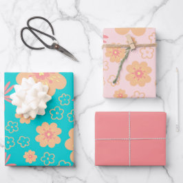 Sweet Retro Flower Pattern en Pink Inpakpapier Vel