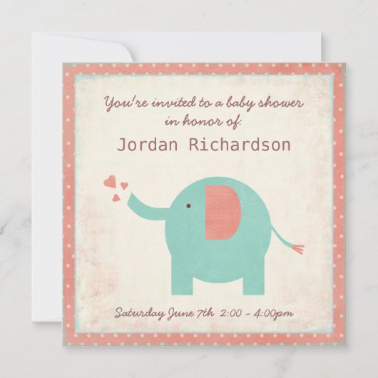 Sweet Retro Unisex Elephant Baby shower Kaart (Voorkant)
