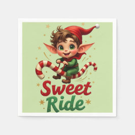 Sweet Ride Elf Christmas Paper Napkin Servet
