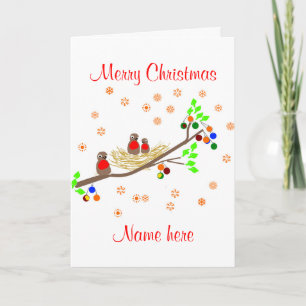 Sweet Robin familie Kerstmis, namen toevoegen Feestdagen Kaart