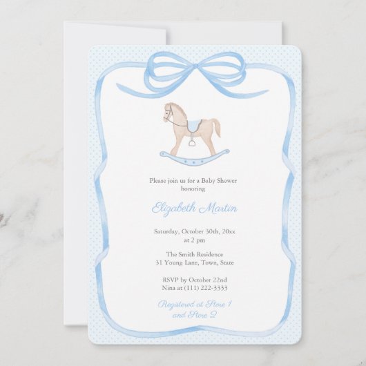 Sweet  Rocking Horse Boy Baby shower Party Kaart (Voorkant)