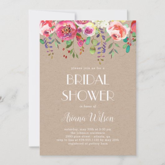 Sweet Romance Bridal Shower Invitation Kraft Kaart (Voorkant)