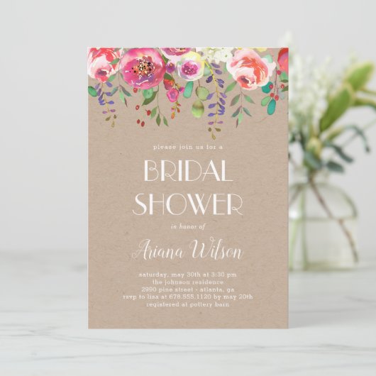 Sweet Romance Bridal Shower Invitation Kraft Kaart (Staand voorkant)