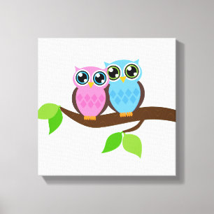 Sweet Romantic Owls Canvas Afdruk