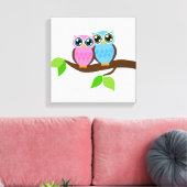 Sweet Romantic Owls Canvas Afdruk (Insitu (Woonkamer))