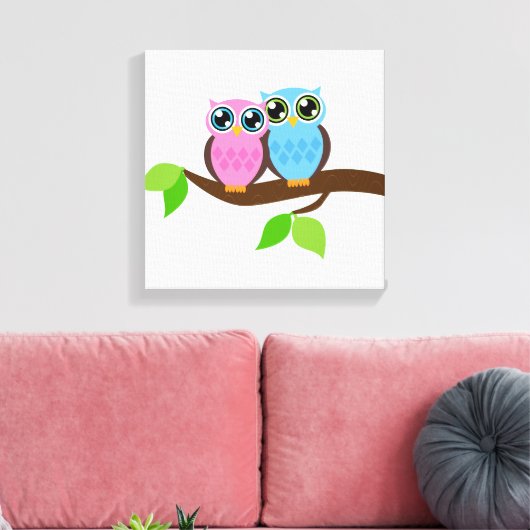 Sweet Romantic Owls Canvas Afdruk (Insitu (Woonkamer))