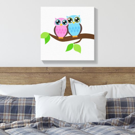Sweet Romantic Owls Canvas Afdruk (Insitu (Slaapkamer))