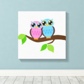 Sweet Romantic Owls Canvas Afdruk (Insitu (Houten vloer))