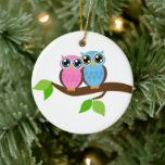 Sweet Romantic Owls Keramisch Ornament<br><div class="desc">Kunst door hart gesloten</div>