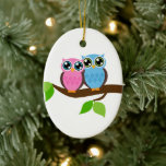Sweet Romantic Owls Keramisch Ornament<br><div class="desc">Kunst door hart gesloten</div>